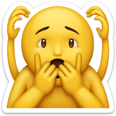 Yellow default emoji choking themselves with their hands from distress  sticker
