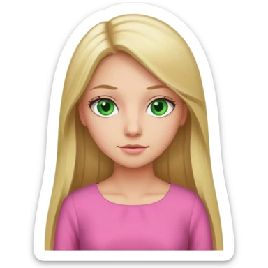 Green eyes office girl with straight long blonde hair with pink dress sticker