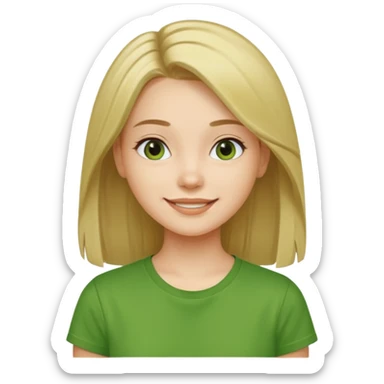 Young girl with straight, well-groomed, beautiful hair, wearing a green T-shirt, looking happy and cheerful. sticker