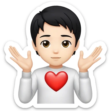 une emote d'un beau garçon de webtoon en mode chibi qui fait un coeur avec ses mains et sur fond transparent sticker