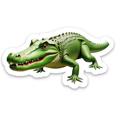 cinematic-crocodile-realistic-full-body-on all fours-emoji,-massive-scaled-body-partially-submerged-in-shallow-water,-head-tilted-dramatically,-rough-green-and-brown-hide-textured-with-deep-ridges,-simplified-yet-realistic-focused-features, head held high sticker