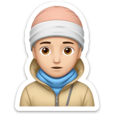 A person with headaches and a cold pack on the head sticker