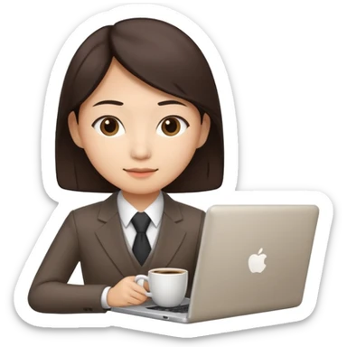 business person emoji, Asian person with a laptop and coffee sticker