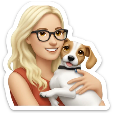 White blonde girl cuddling a jack Russell with her Moroccan boyfriend who have glasses sticker
