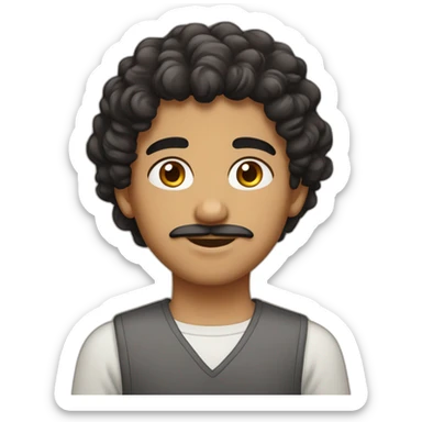 arab boy with curly black-brown hair, uni-brow, faded mustache, and brown eyes sticker