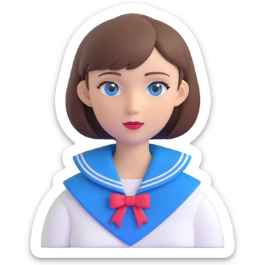sailor woman with short brown bob haircut, blue eyes, transparent background sticker