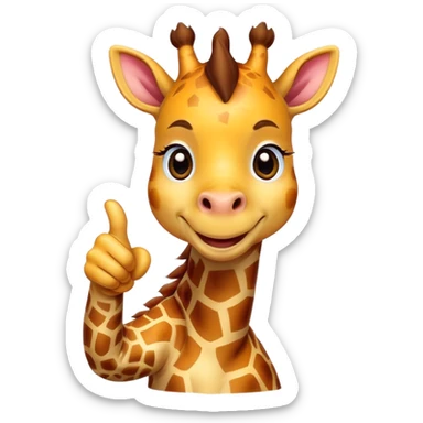 Cartoon cute dwarf giraffe with a smile, giving a thumbs-up sticker