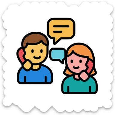 Two people communicating by phone as message not as phone call sticker