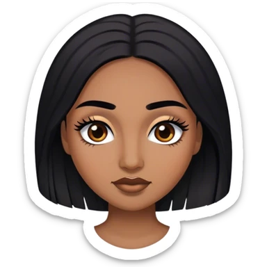 Woman with medium brown skin, medium arched dark brown eyebrows, full lashes,and long black hair sticker