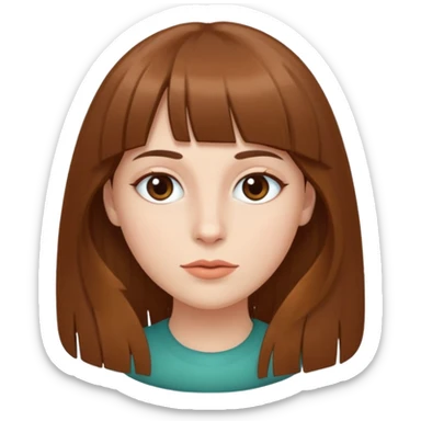 Tenho uma franja vegana, sombrancelha fina, um rosto oval e meu cabelo é grande e castanho sticker