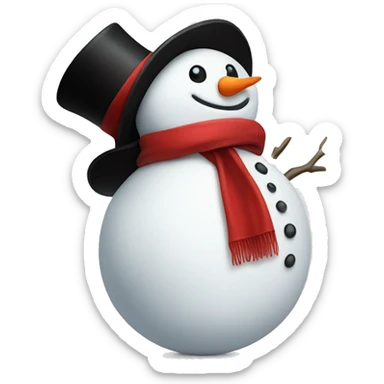 cute white snowman with a red scarf and a black top hat sticker