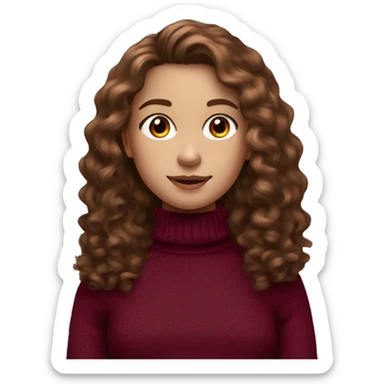 girl with long brown curly hair and pale skin wearing burgundy turtleneck sweater sticker