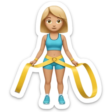 A 3D cartoon person measuring their waist with a yellow tape, casual fitness outfit, Memoji-style realism. sticker