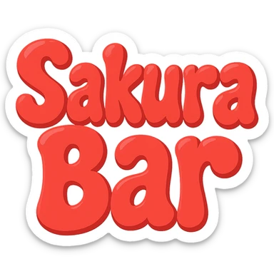 Make the word 'Sakura' larger than 'Bar' in the same extra puffy, red bubble letter style, whimsical and lighthearted, with a transparent background. Maintain the extra puffy, red bubble letter style with a whimsical and lighthearted feel. sticker