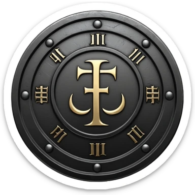 Minimal emoji, gothic metal coin made of black steel, engraved number FORTUNA at the center, ancient industrial aesthetic, worn metal texture, no glow, no neon, flat emoji design, centered, transparent background sticker