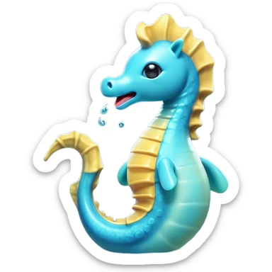 Cinematic Cute Yawning Sea Horse Portrait Emoji, Head tilted slightly with a dramatic, wide-open yawn, showcasing a slender, gracefully curved body with a softly drooping tail and sleepy, half-closed eyes, Simplified yet irresistibly adorable features, highly detailed, glowing with a soft, cozy aquatic glow, high shine, relaxed yet expressive, stylized with a dash of whimsical marine charm, soft glowing outline, capturing the essence of a drowsy yet affectionate sea horse that appears ready to stretch out for a nap! sticker