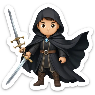A lone swordsman in a flowing black cloak,  sticker