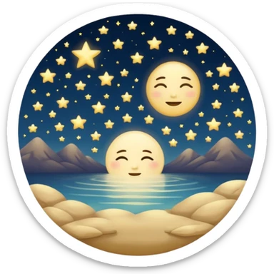 "Design a calming circle emoji for evening reflection. Soft moonlight, gentle stars, peaceful or spiritual symbols. No people - emphasize tranquil colors, night sky elements, and serene christian imagery." sticker