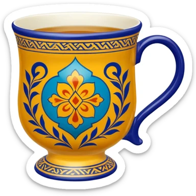 kazakh tea in a kese traditional cup with national Kazakh pattern on the kese sticker
