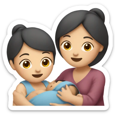 Doula asian girl touches a pregnant woman sticker