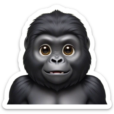 Cinematic Cute mountain Gorilla Portrait Emoji, Head tilted playfully and inquisitively, with a robust build accented by a striking black and grey mane and round, sparkling eyes full of gentle charm, Simplified yet irresistibly adorable features, highly detailed, glowing with a warm, friendly jungle glow, high shine, affectionate and lively, stylized with a touch of endearing primate whimsy, soft glowing outline, capturing the essence of a mischievous yet loving mountain that feels like it could lumber out of the screen into your arms! sticker