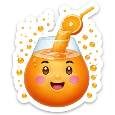 Cute mandarin emoji exploding with juice, chubby shape, sparkles, playful expression, kawaii style, transparent background. sticker