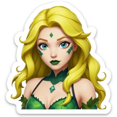 poison ivy fortnite skin blue eyes, dark light green lips, yellow hair  sticker
