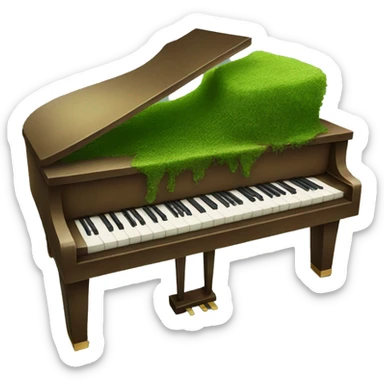 Piano with moss growing on it sticker