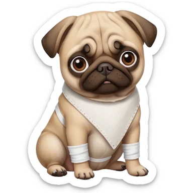 Pug with a broken left leg in bandage sticker