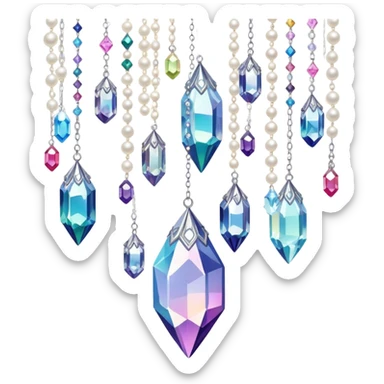 Iridescent big giant glistening glossy sparkly shiny glittery hanging crystals pearls and beads and gemstones scenery scenic decorations sticker