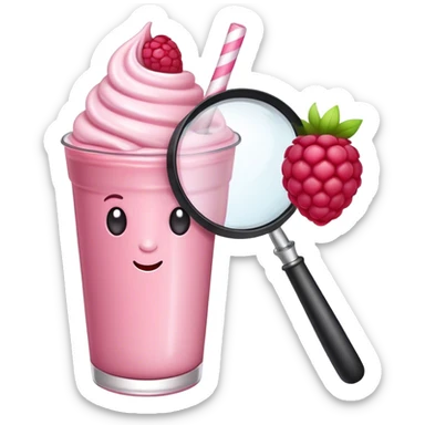 A raspberry milkshake holds a magnifier sticker