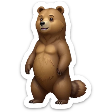 cinematic-[grizzly bear]-realistic-full-body-standing-emoji,-tail-tucked-close,-head-tilted-dramatically,-thick-[brown]-fur,-simplified-yet-realistic-focused-features,-highly-detailed,-glowing-with-an-almost-sarcastic-glow sticker