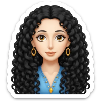 Cher with long black curly hair sticker