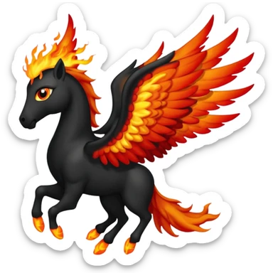Pegaso negro ojos de fuego y alas de fuego sticker