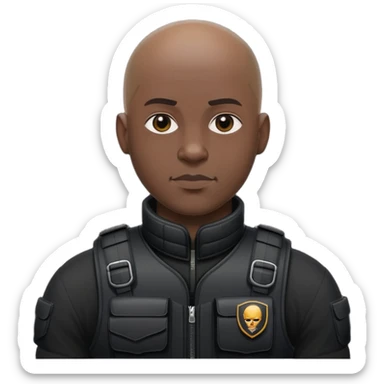 black soldier bald head in black bulletproof vest sticker