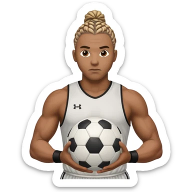 Make a black strong person with cornrows with huge biceps holding a the soccer ball in between his hand almost like hes trying to break it sticker