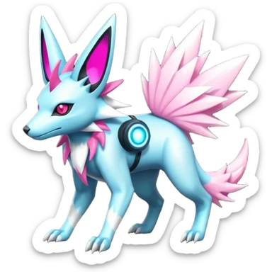 White and magenta cyperpunk futuristic feral Zangoose-Manectric-Luxray-Umbreon-Vaporeon-Amaura-Electrike-fusion-creature  sticker