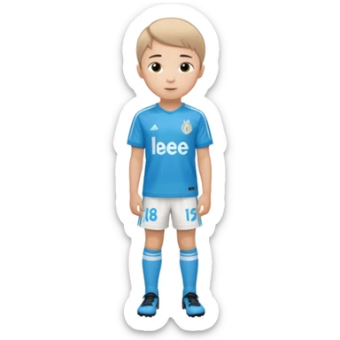 Un enfant qui a le coupe sur le coter et qui porte un maillot de marseille sticker