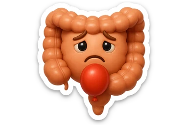 EMOJI STILE IPHONE DI un intestino triste con palloncino rosso sulla pancia, IPERREALISTICO 4K sticker