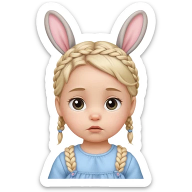 bunny ear accessory wearing baby braided hair sad  sticker