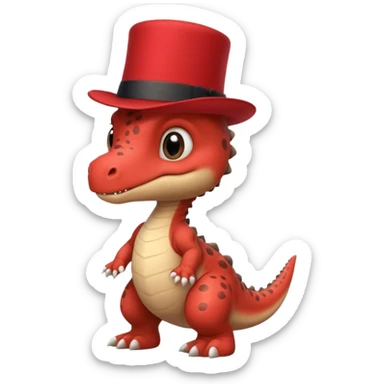 A very cute and adorable anthropomorphic baby dinosaur with a red top hat sticker