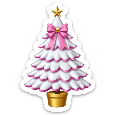 WHITE CHRISTMAS TREE WITH PINK BOWS AND GOLD TINSEL sticker