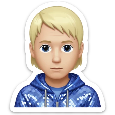 Eminem with blonde hair, periwinkle sequin outfit  sticker