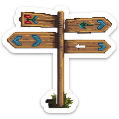 old wooden signpost with multiple arrows at a crossroads sticker