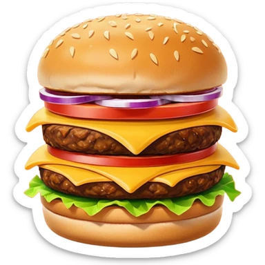 A clean and simple icon of fast food in emoji-style illustration. A burger with fries, nuggets and shawarma, bright and bold colors, simple shapes, flat design, high contrast, inviting and appetizing. sticker
