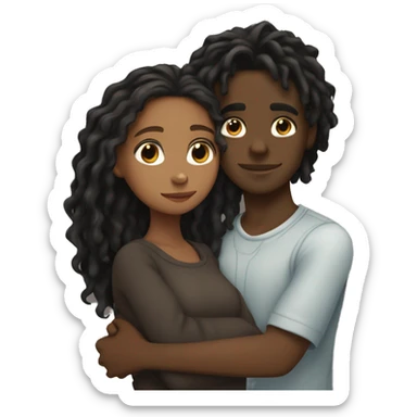 Brown girl with wavy hair hugging black boy who has dreads  sticker