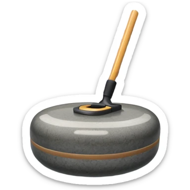 An icon showing a detailed close-up of a curling stone sliding across the ice, with a broom in motion beside it. The background features an indoor stadium with cheering spectators on the stands. Transparent background captures the strategy and focus of curling. sticker