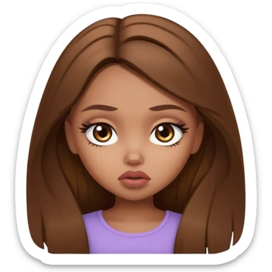 sad pretty brown bratz baddie, long brown hair sticker