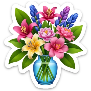 Lilies, hyacinths and camellias in a flower bouquet sticker