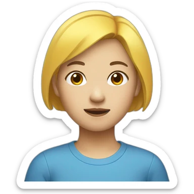 asian girl with yellow short hair in blue shirt sticker
